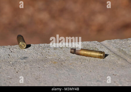 AR 15 AR 15 leere Waffe Munition Kugeln Schalen Größe 5.56 Stockfoto