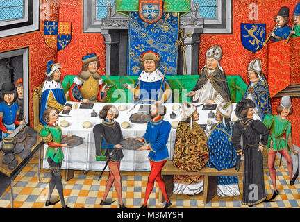 John von Gaunt, Herzog von Lancaster, Esszimmer mit Johannes I., König von Portugal. Stockfoto