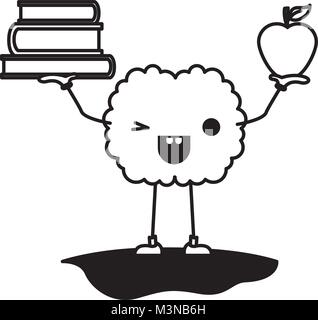 Comic Gehirn anheben Bücher und Apple kawaii Charakter Stock Vektor