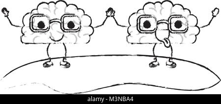 Comic Gehirne Paar kawaii Zeichen Stock Vektor