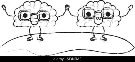 Comic Gehirne Paar kawaii Zeichen Stock Vektor