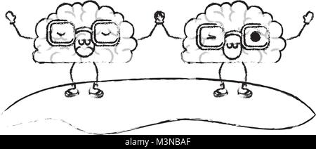 Comic Gehirne Paar kawaii Zeichen Stock Vektor