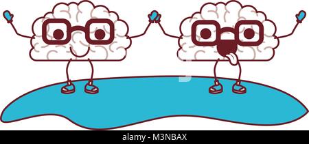 Comic Gehirne Paar kawaii Zeichen Stock Vektor