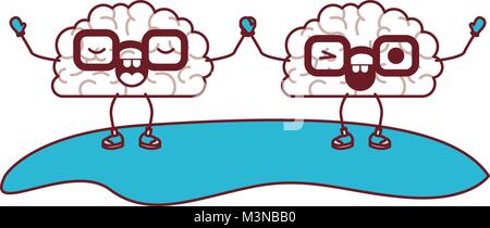 Comic Gehirne Paar kawaii Zeichen Stock Vektor