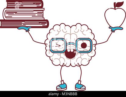 Comic Gehirn anheben Bücher und Apple kawaii Charakter Stock Vektor