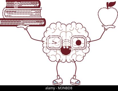 Comic Gehirn anheben Bücher und Apple kawaii Charakter Stock Vektor