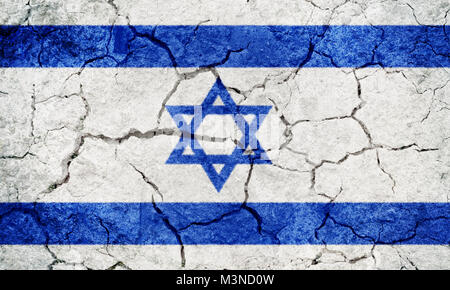 Staat Israel Flagge auf trockener Erde Boden Textur Hintergrund Stockfoto