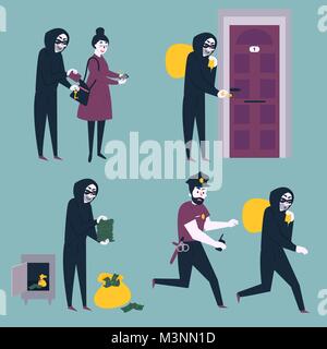 Der Dieb, Räuber, Einbrecher versuchen, Geld zu stehlen Stock Vektor