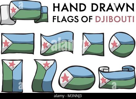 Satz von Hand gezeichnet/Doodled Nationalflaggen. Hochwertige Vector Illustration. Gruppiert, Fertig! Stock Vektor