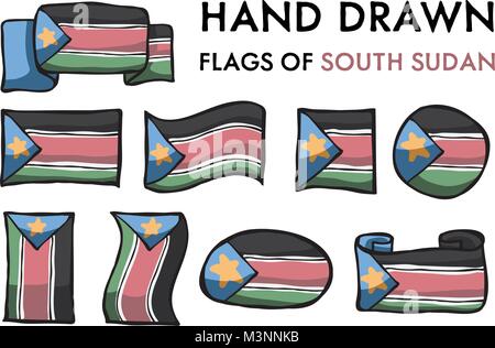 Satz von Hand gezeichnet/Doodled Nationalflaggen. Hochwertige Vector Illustration. Gruppiert, Fertig! Stock Vektor