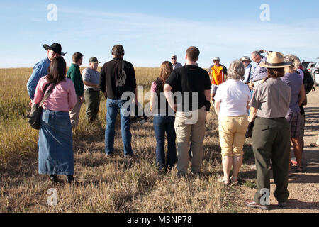 Schwarz-füßiges Frettchen Festival. Badlands National Park mit einer Gedenkstunde an die Wiederentdeckung der Schwarz-füßiges Frettchen in der Wildnis mit einem Frettchen Festival. Stockfoto