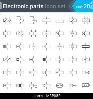 Komplette Vektor einrichten elektrischer und elektronischer Schaltplan Symbole und Elemente - Relais und Elektromagneten Stock Vektor