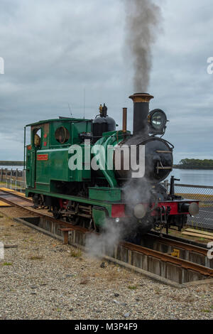 Mt Lyell Nr. 1 Lokomotive, West Coast Wilderness Railway, Regatta Point, Tasmanien, Australien Stockfoto