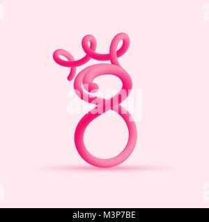 März 8. Der Internationale Tag der Frau. Blended interlaced Nummer Acht mit Krone über rosa Hintergrund für Ihr Design Stock Vektor