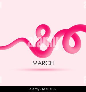 März 8. Der Internationale Tag der Frau. Blended interlaced durchgehende Linie Nummer Acht über rosa Hintergrund für Ihr Design Stock Vektor