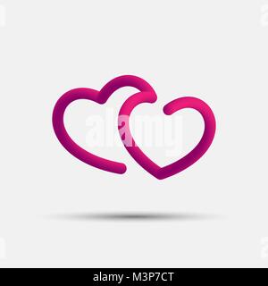 Zwei Herzen blended interlaced Creative line Symbol. Symbol der Liebe. Valentinstag. Trendy Vektor flüssige 3d Herz Symbol, Logo, Zeichen oder Emblem Stock Vektor