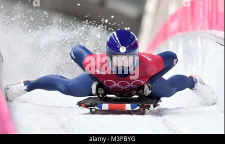 PyeongChang, Südkorea. 12 Feb, 2018. Laura Deas (GBR). Frauen skeleton Training. Pyeongchang 2018 Winter Olympics. Alpensia Sliding Center. Alpensia. Gangneung. Republik Korea. 12.02.2018. Credit: Sport in Bildern/Alamy leben Nachrichten Stockfoto