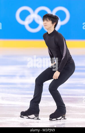 Gangneung, Südkorea. 12 Feb, 2018. Yuzuru Hanyu von Japan Ausbildung an der Gangneung Ice Arena in Tainan, Südkorea, 12. Februar 2018. Credit: Peter Kneffel/dpa/Alamy leben Nachrichten Stockfoto