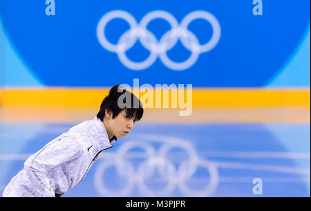 Gangneung, Südkorea. 12 Feb, 2018. Yuzuru Hanyu von Japan Ausbildung an der Gangneung Ice Arena in Tainan, Südkorea, 12. Februar 2018. Credit: Peter Kneffel/dpa/Alamy leben Nachrichten Stockfoto