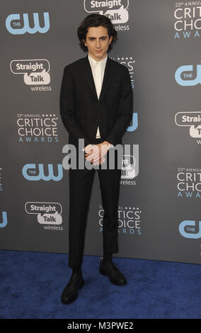 Die 23. jährliche Critics Choice Awards Anreise mit: Timothee Chalamet Wo: Los Angeles, Kalifornien, Vereinigte Staaten, wenn: 11 Jan 2018 Credit: Apega/WENN.com Stockfoto