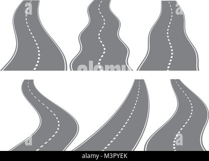 Satz 6 Vector kurvenreichen Straßen mit weißen Flecken auf weißem Hintergrund. Stock Vektor