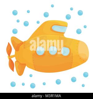 Yellow Submarine Underwater auf weißem Hintergrund. Cartoon Design Style. Vector Illustration Stock Vektor