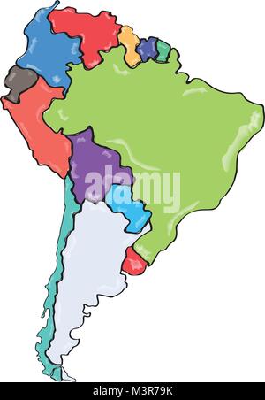 Comic Zeichnung eines Politische Karte von Südamerika Stock Vektor