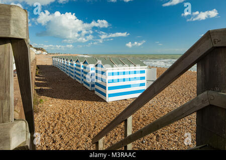 Strandhütten in Hastings, East Sussex, England. Stockfoto