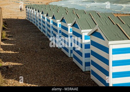 Strandhütten in Hastings, East Sussex, England. Stockfoto