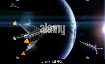 Raumschiffe in der Umlaufbahn des Planeten Erde, Rakete, Verkehr (3D-Illustration, Elemente dieses Bild von der NASA eingerichtet sind). Stockfoto