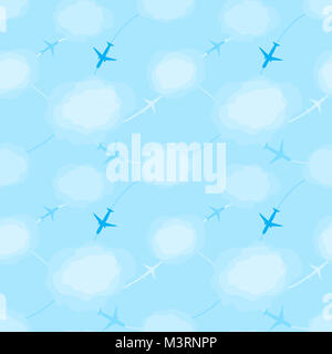 Blau nahtlose Muster mit Flugzeugen am Himmel Stockfoto