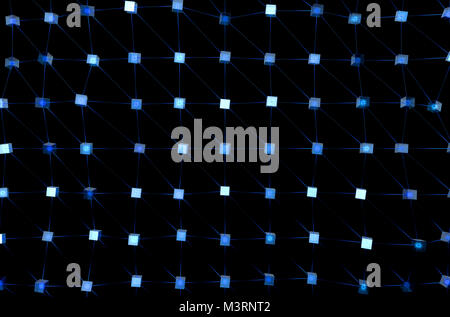 Ein Konzept mit einem Netz von miteinander verbundenen Blöcke von Daten zeigt eine cryptocurrency blockchain auf dunklem Hintergrund - 3D-Rendering Stockfoto