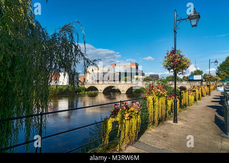 Shrewsbury, Theater sieben, walisisch Brücke, Blumenarrangements, Shropshire, England, Großbritannien Stockfoto