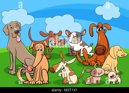 Cartoon Illustration lustig Hunde Haustier Tier Zeichen Gruppe Stock Vektor