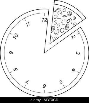 Pizza als Teil der Uhr, was bedeutet, das ist Pizza. Stock Vektor