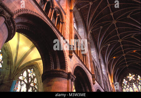 Spalten und Decke des Kirchenschiffes der Kathedrale Herefordshire, England Stockfoto