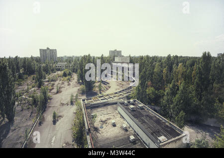 Geisterstadt Pripyat Antenne in 2015 getroffen Stockfoto