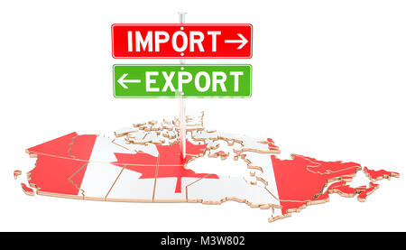 Import und Export in Kanada Konzept, 3D-Rendering auf weißem Hintergrund Stockfoto