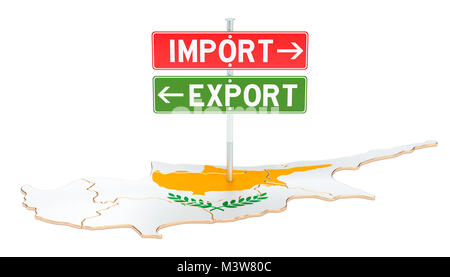 Import und Export in Zypern Konzept, 3D-Rendering auf weißem Hintergrund Stockfoto