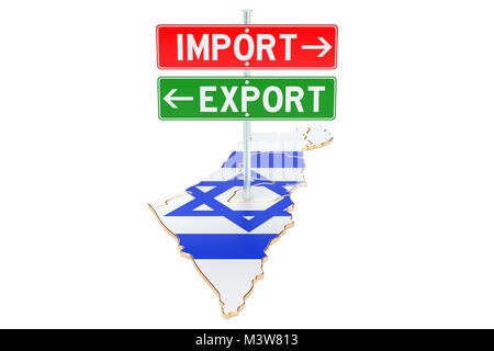 Import und Export in Israel Konzept, 3D-Rendering auf weißem Hintergrund Stockfoto