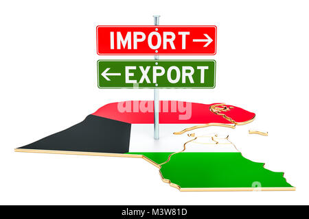 Import und Export in Kuwait Konzept, 3D-Rendering auf weißem Hintergrund Stockfoto