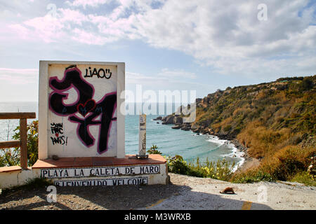 Playa la Caleta de Maro, hippie Bucht von Maro, Andalusien Stockfoto