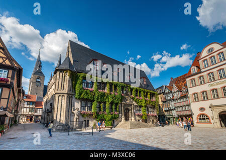 Rathaus am Markt (Marktplatz) in der Altstadt von Quedlinburg, Sachsen-Anhalt, Deutschland Stockfoto