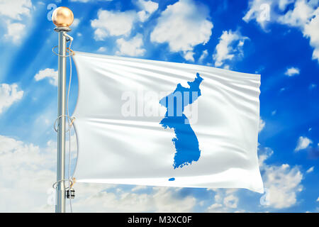 Koreanische Wiedervereinigung Flagge schwenkten Blau bewölkter Himmel, 3D-Rendering Stockfoto