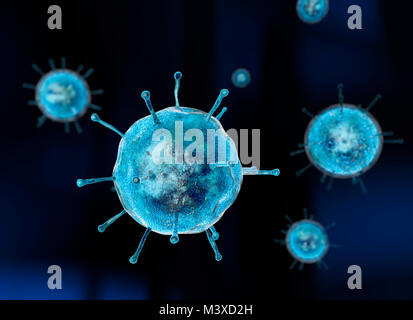 Virus, Grippe, mit Blick auf ein Virus unter einem Mikroskop, ansteckende Krankheit Stockfoto