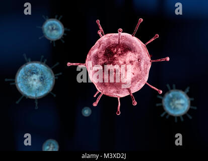 Virus, Grippe, mit Blick auf ein Virus unter einem Mikroskop, ansteckende Krankheit Stockfoto