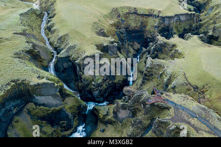Fjadrargljufur Canyon, Island, South Island, Grüne atemberaubenden Blick einer der schönsten Canyons in Island Stockfoto