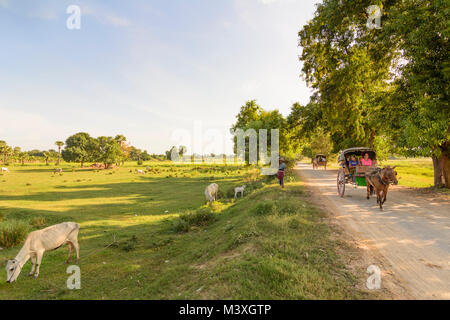 Inwa (Ava): Pferdewagen, Touristen, Stupa, Region, Mandalay, Myanmar (Birma) Stockfoto