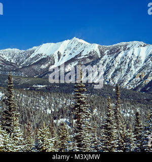 Wilson Peak im spanischen Spitzen Teil der Madison Bereich im Winter oben in Big Sky, Montana Stockfoto