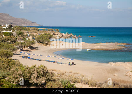 Strand entlang der Promenade, Xerokambos, Insel Kreta, Griechenland, Europa Stockfoto